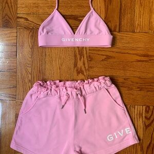Givenchy Girls Pink Bikini Logo Triangle Top With Matching Logo Shorts Size 10